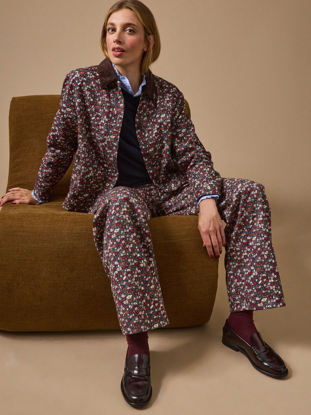 Veste worker femme en coton à motif floral, motif floral sombre – vue 6