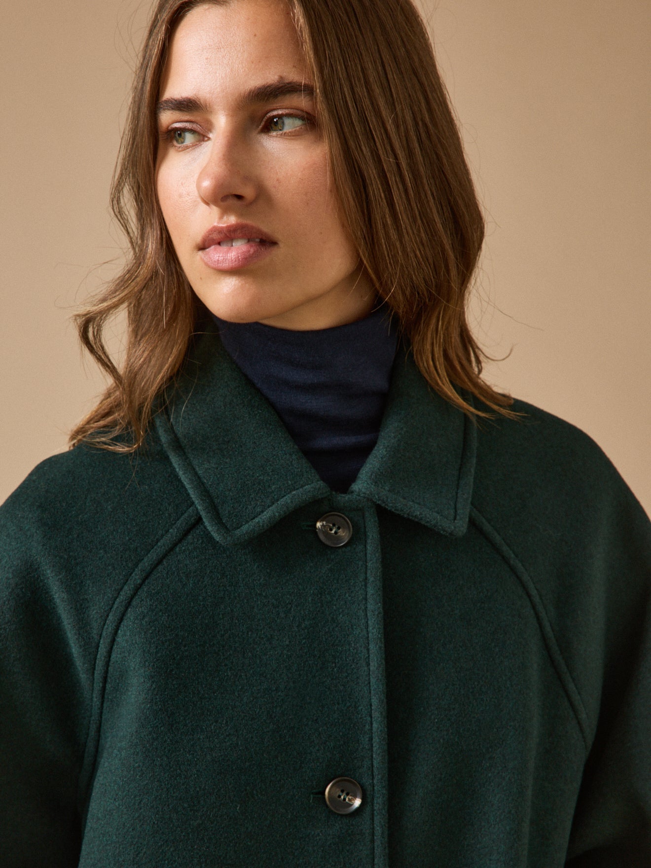 Manteau mi-long femme en lainage – vert foncé, vert foncé – vue 3