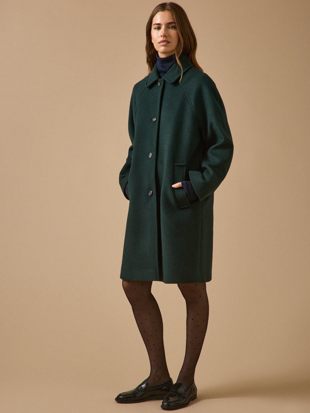 Manteau mi-long femme en lainage – vert foncé, vert foncé – vue 6