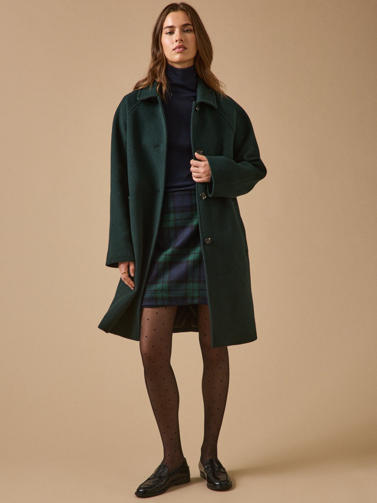 Manteau mi-long femme en lainage – vert foncé, vert foncé – vue 5