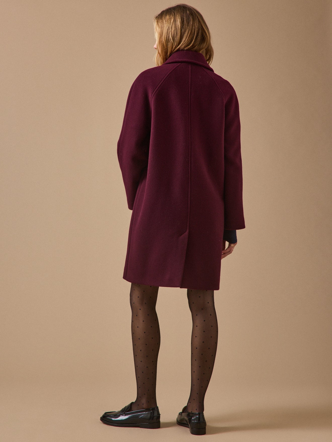 Manteau mi-long femme en lainage – bordeaux, bordeaux – vue 3