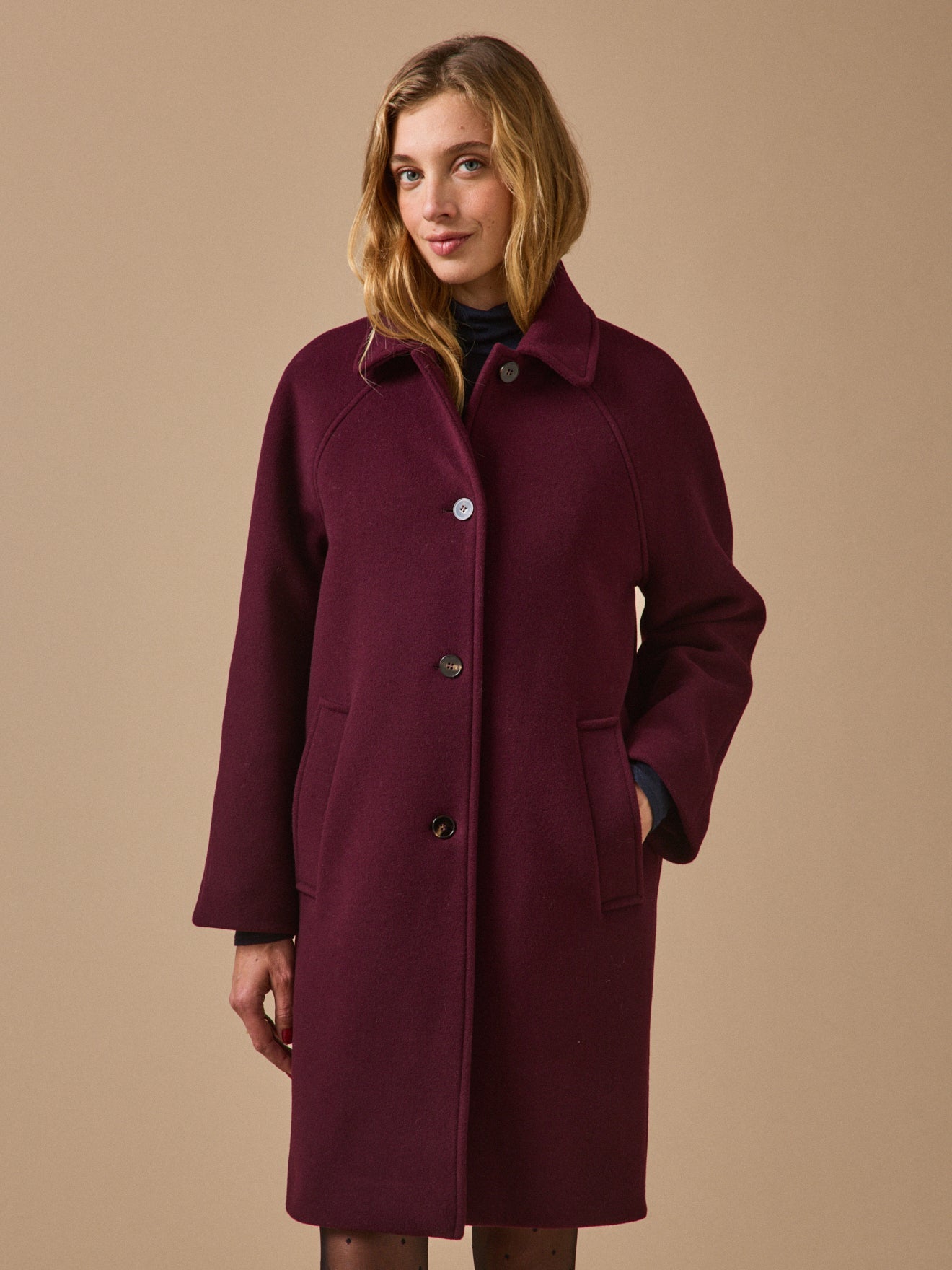 Manteau mi-long femme en lainage – bordeaux, bordeaux – vue 2