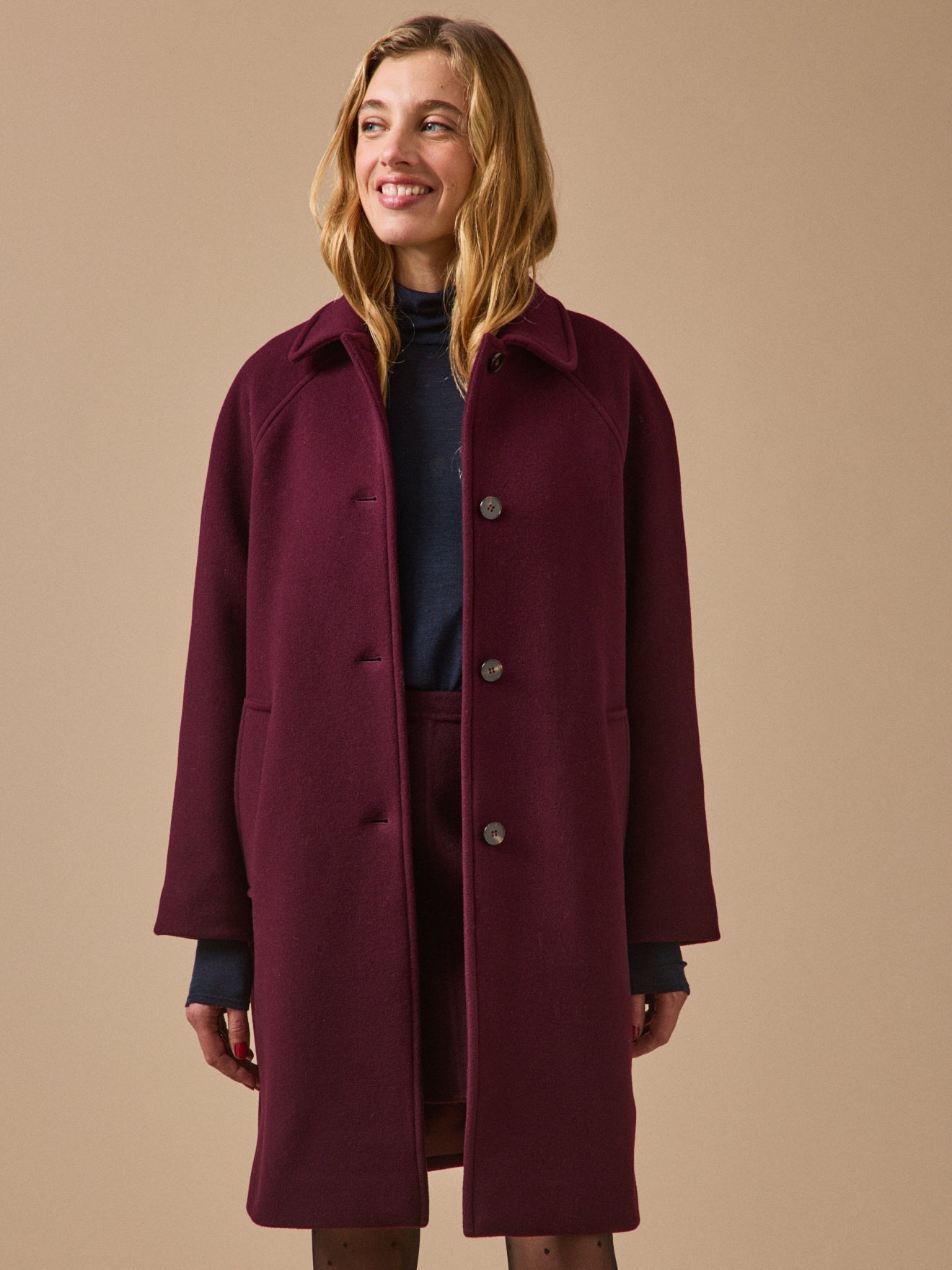 Manteau mi-long femme en lainage – bordeaux, bordeaux – vue 1