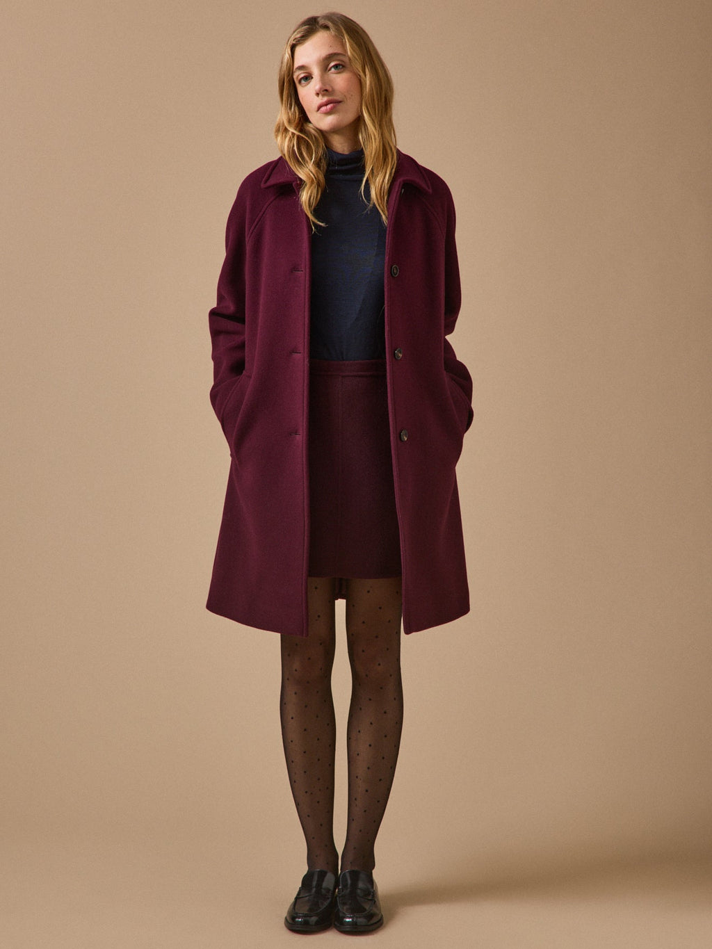Manteau mi-long femme en lainage – bordeaux, bordeaux – vue 6