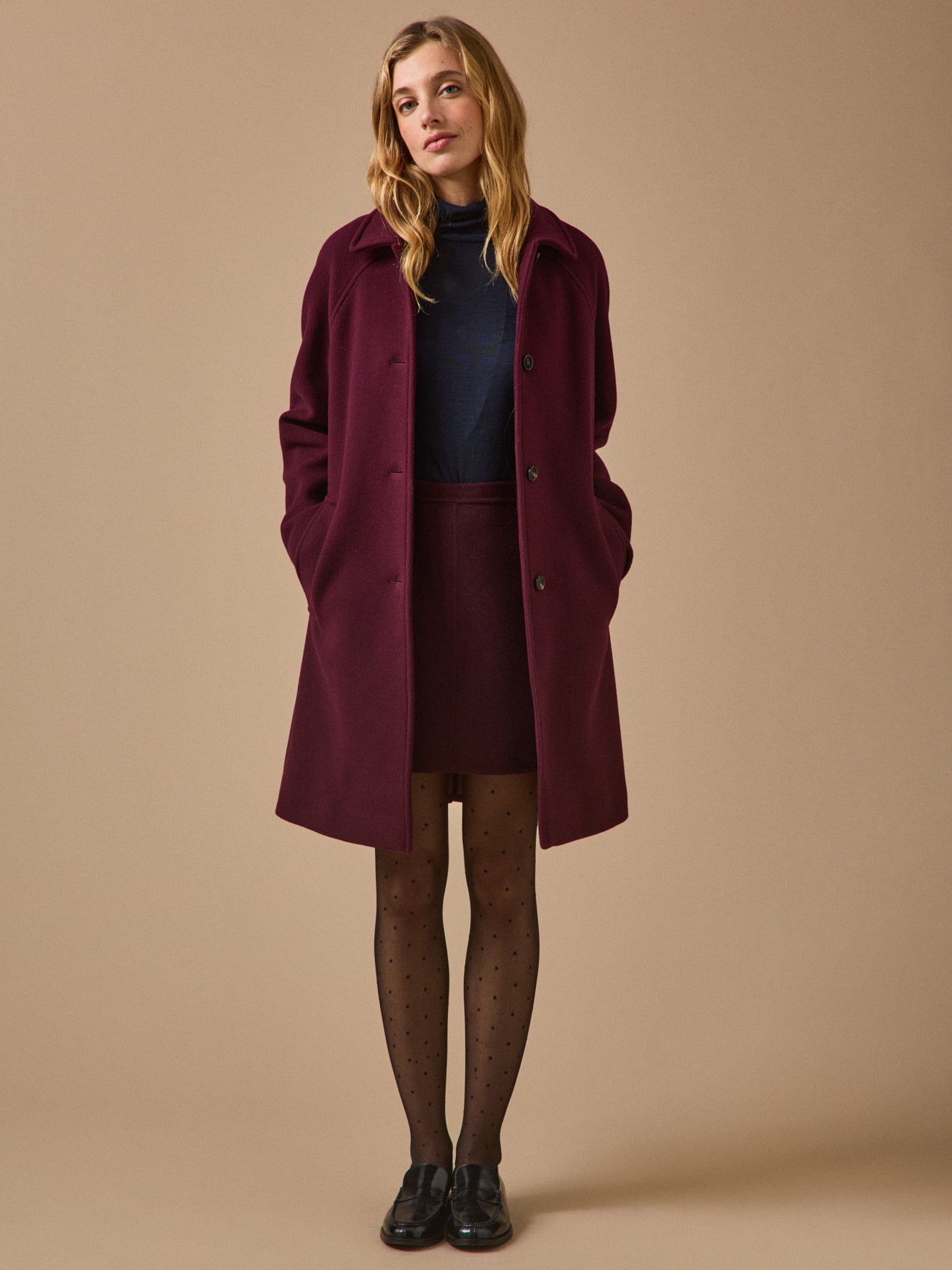 Manteau mi-long femme en lainage – bordeaux, bordeaux – vue 6
