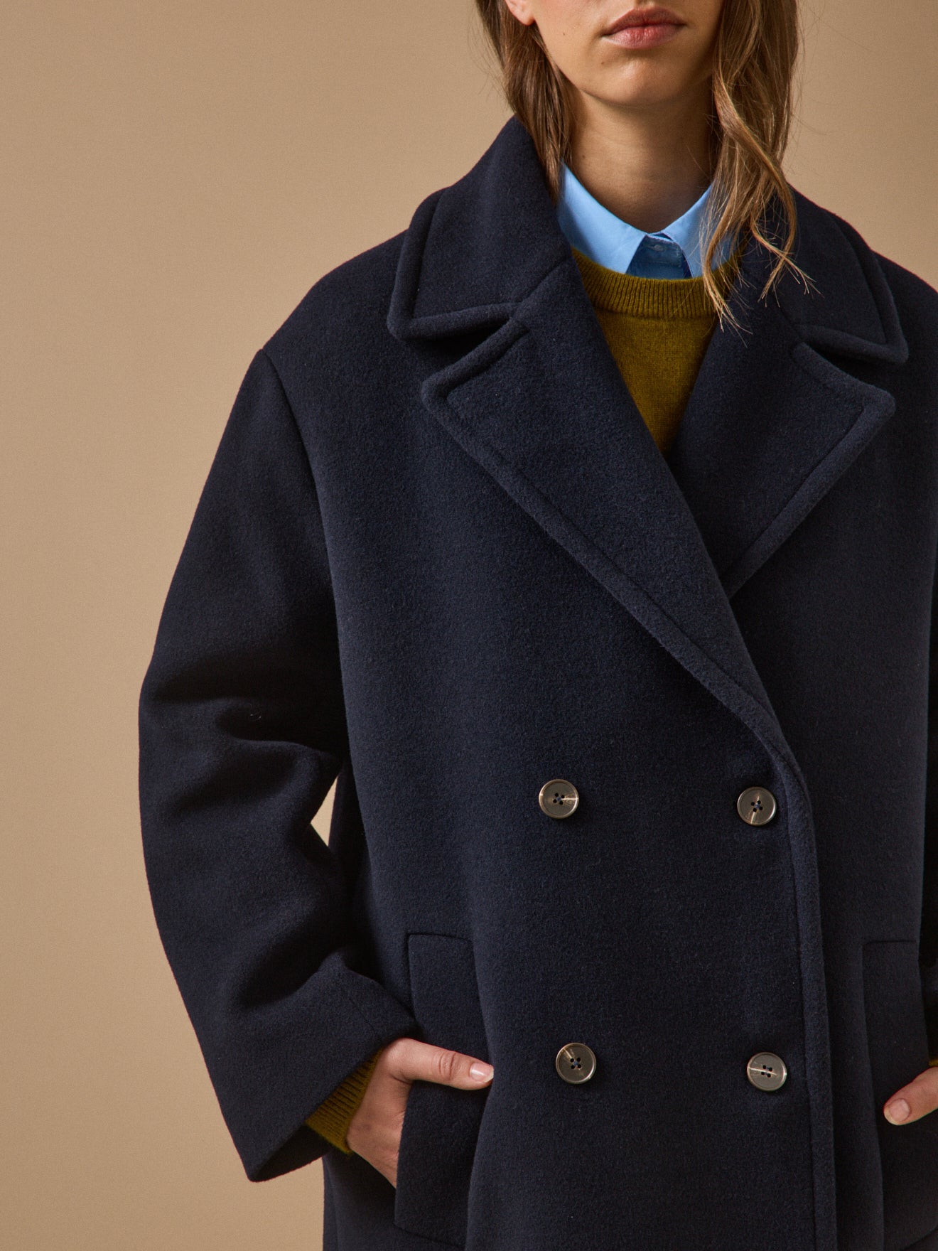 Manteau long femme en lainage – bleu marine, bleu marine – vue 3