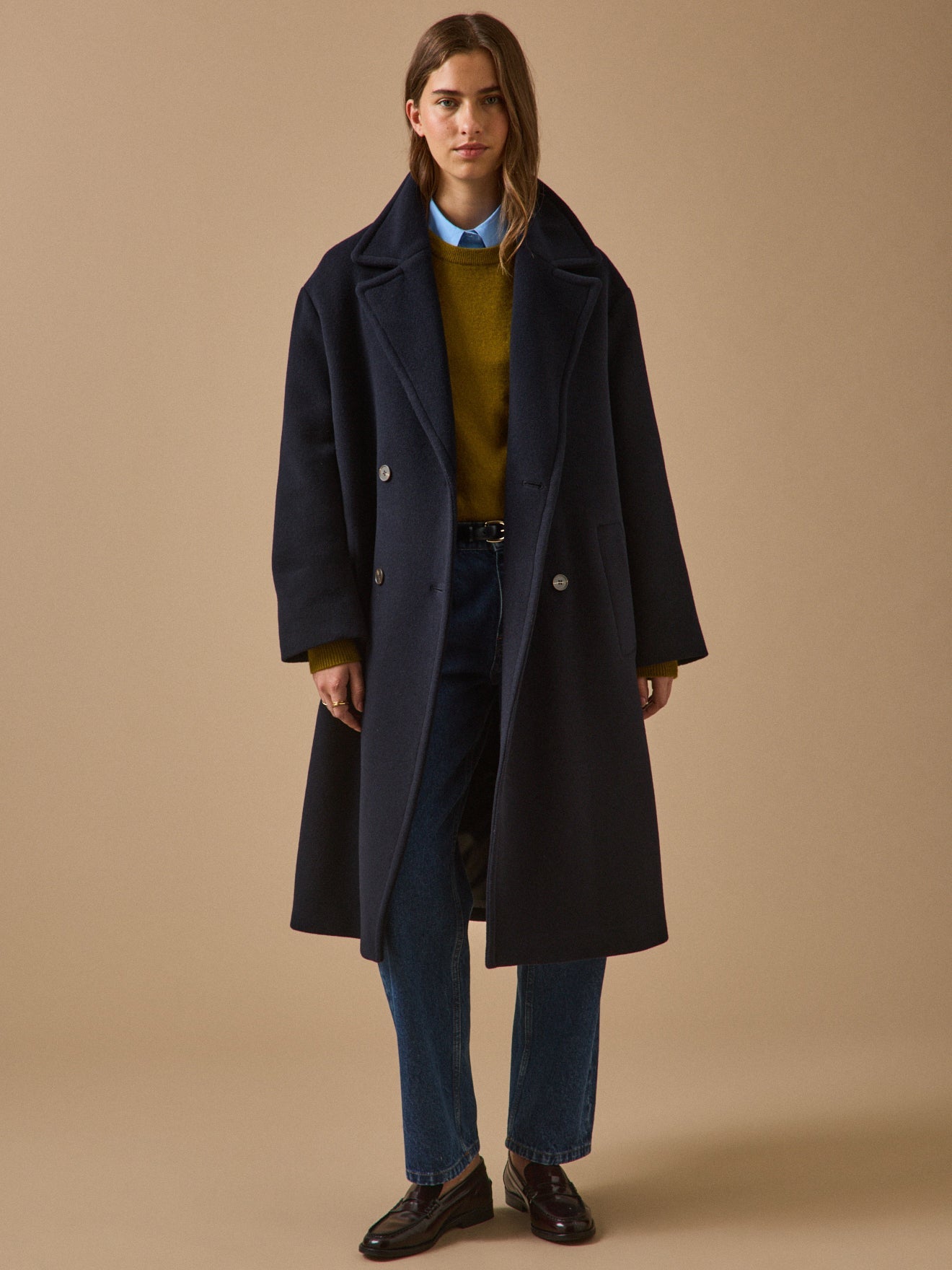 Manteau long femme en lainage – bleu marine, bleu marine – vue 5