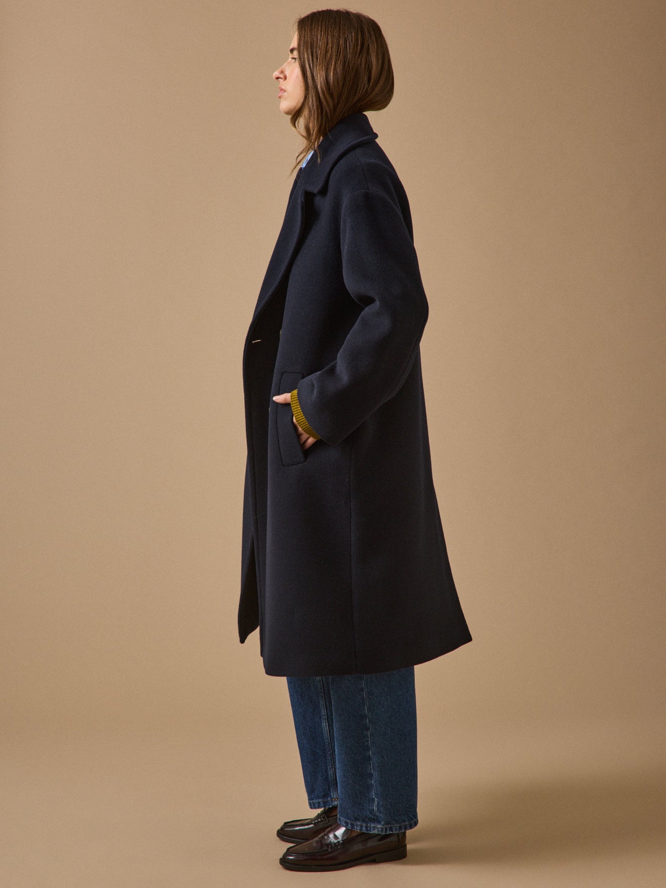 Manteau long femme en lainage – bleu marine, bleu marine – vue 4