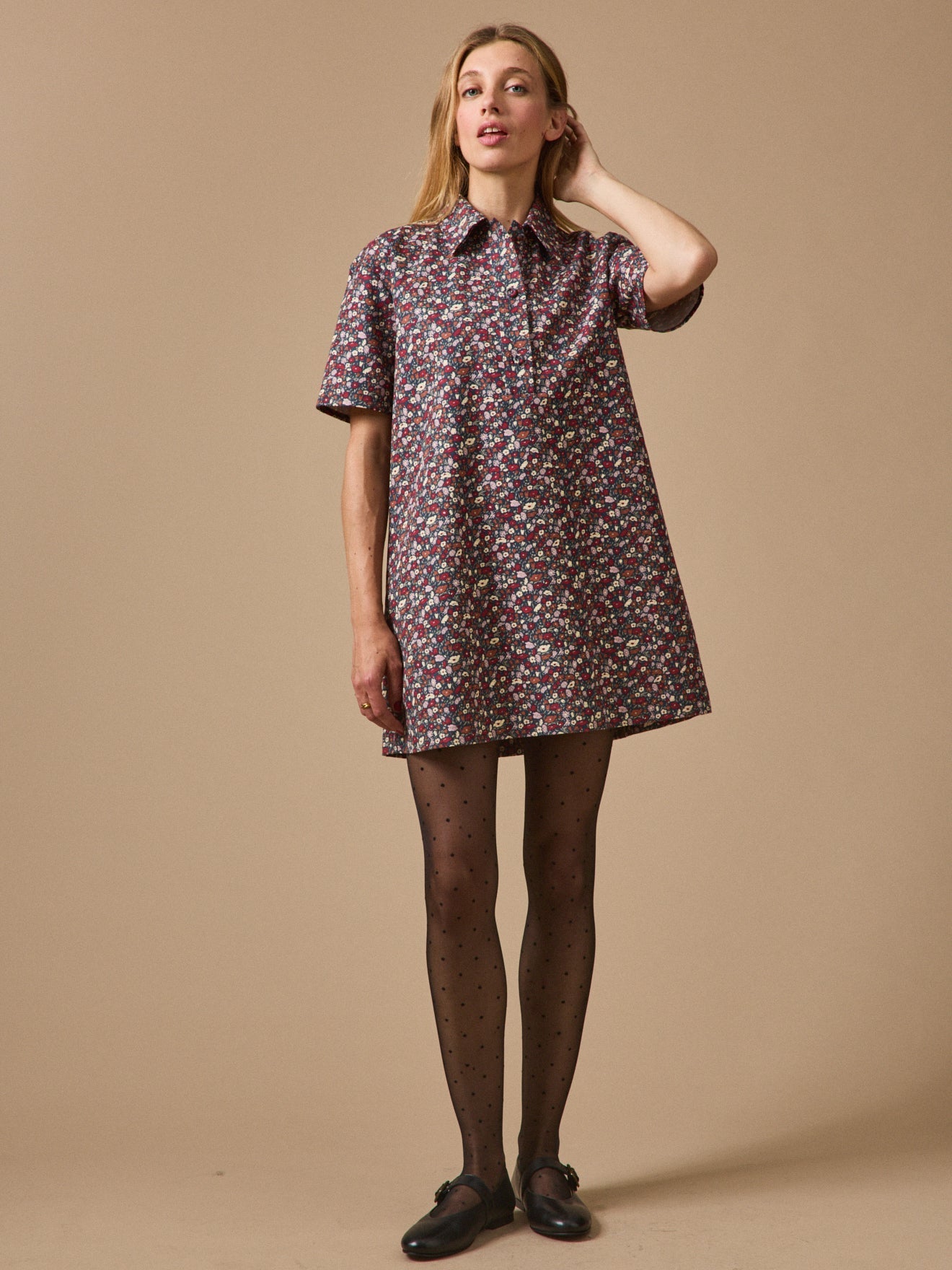 Robe-chemise femme à motif floral, motif floral sombre – vue 4