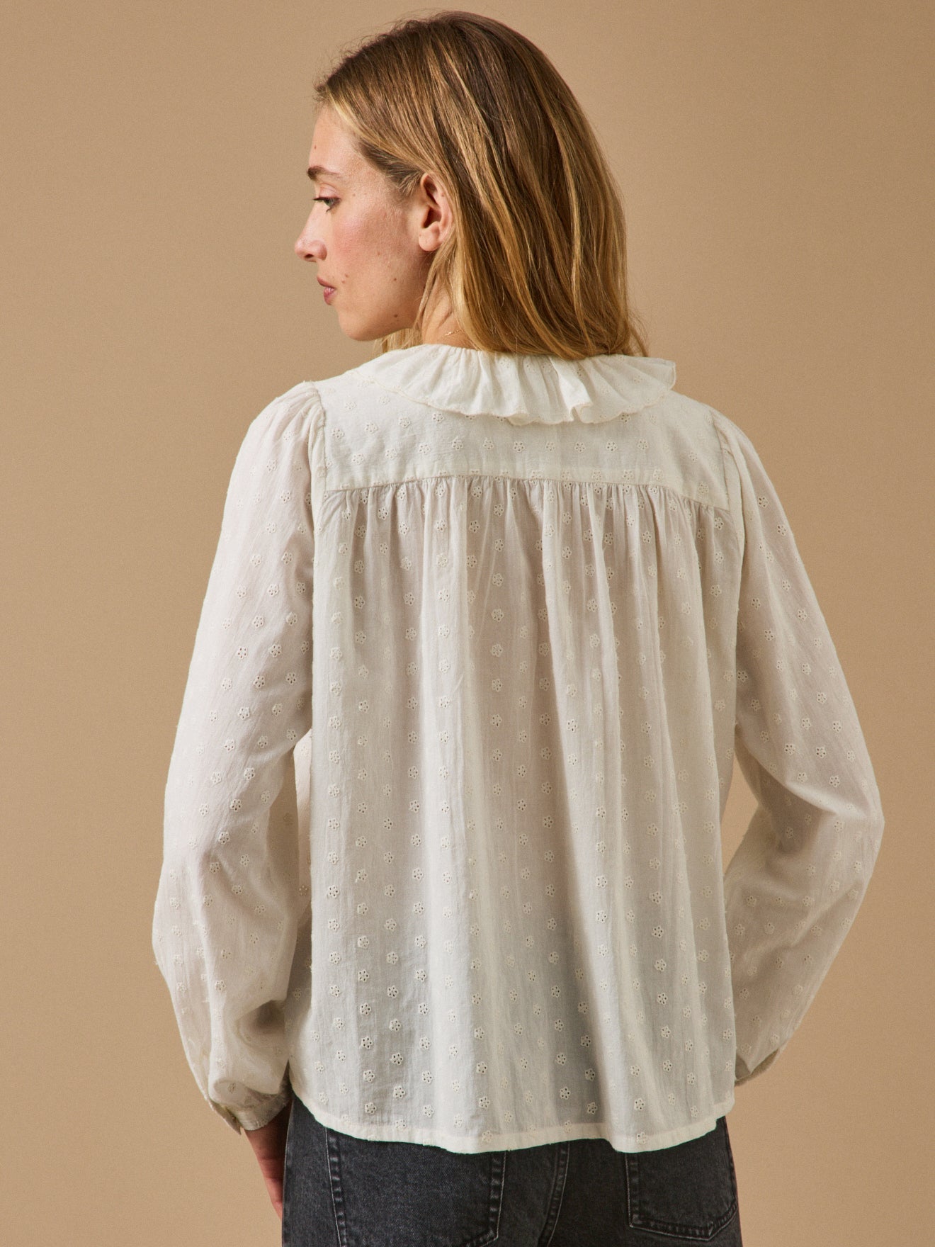 Blouse femme en broderie anglaise – écru, écru – vue 3