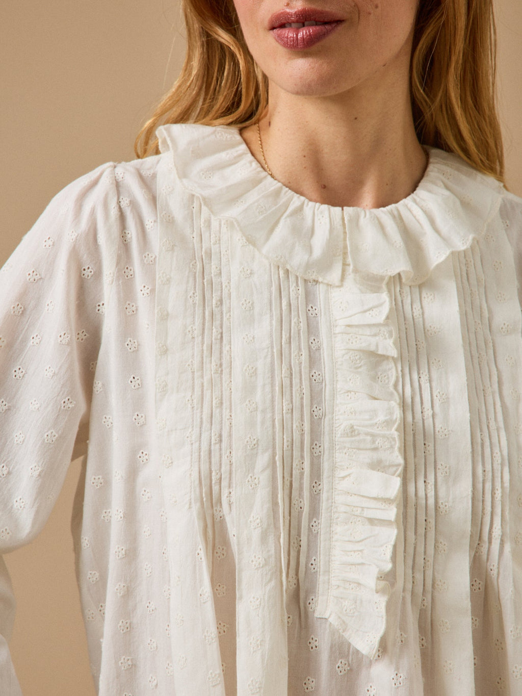 Blouse femme en broderie anglaise – écru, écru – vue 4