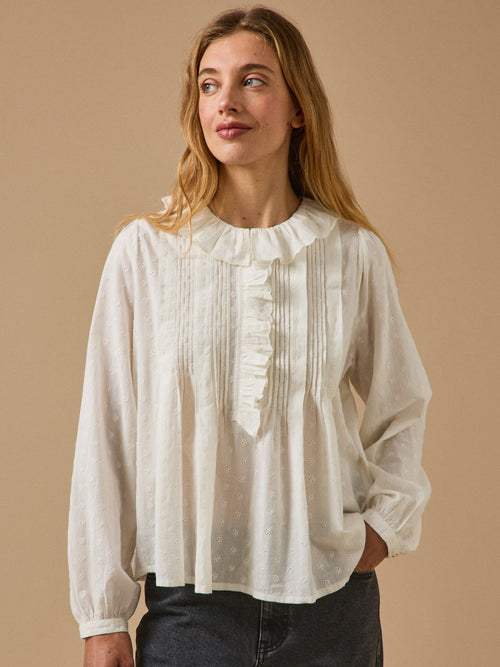 Blouse femme en broderie anglaise – écru, écru – vue 1