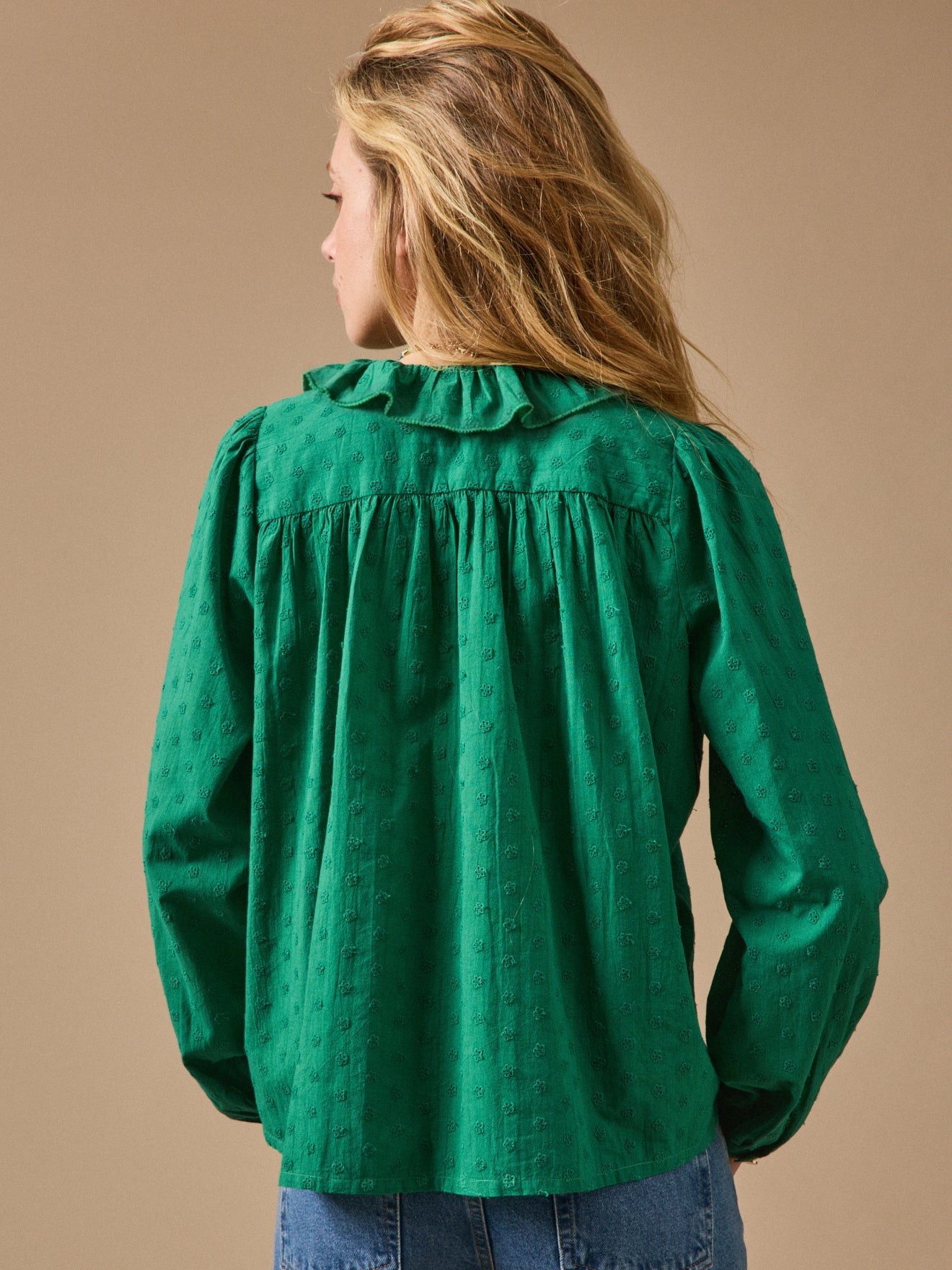 Blouse femme en broderie anglaise – vert gazon, gazon – vue 2