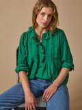 Blouse femme en broderie anglaise – vert gazon, gazon – vue 1