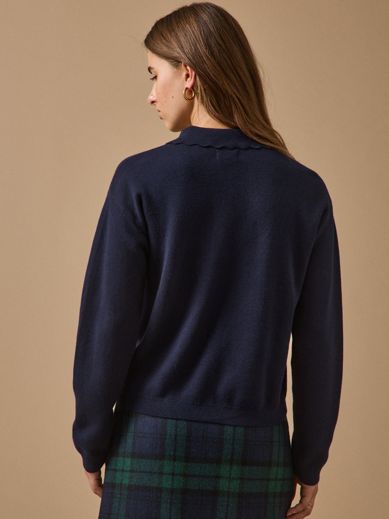 Pull polo femme en coton et cachemire – bleu encre, encre – vue 2