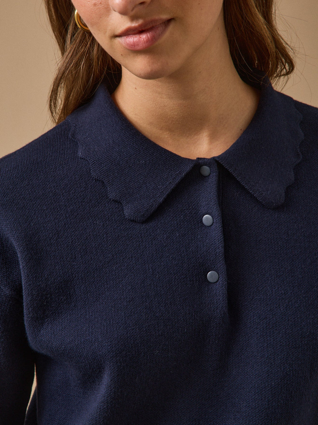 Pull polo femme en coton et cachemire – bleu encre, encre – vue 3