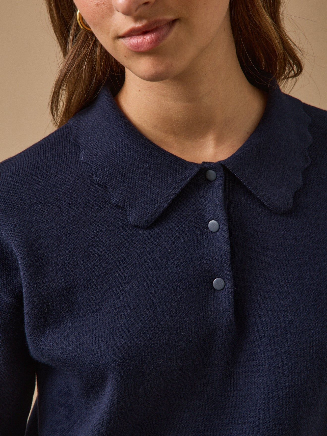 Pull polo femme en coton et cachemire – bleu encre, encre – vue 3