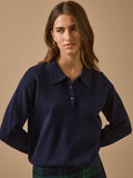 Pull polo femme en coton et cachemire – bleu encre, encre – vue 1