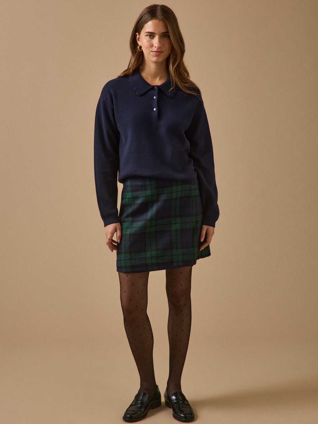 Pull polo femme en coton et cachemire – bleu encre, encre – vue 4