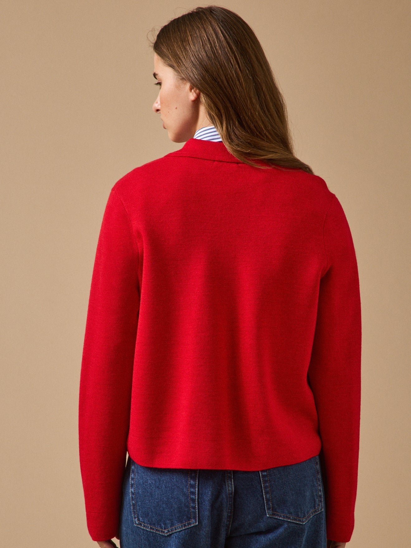 Gilet femme en maille milano à col chemise – rouge tomate, tomate – vue 2