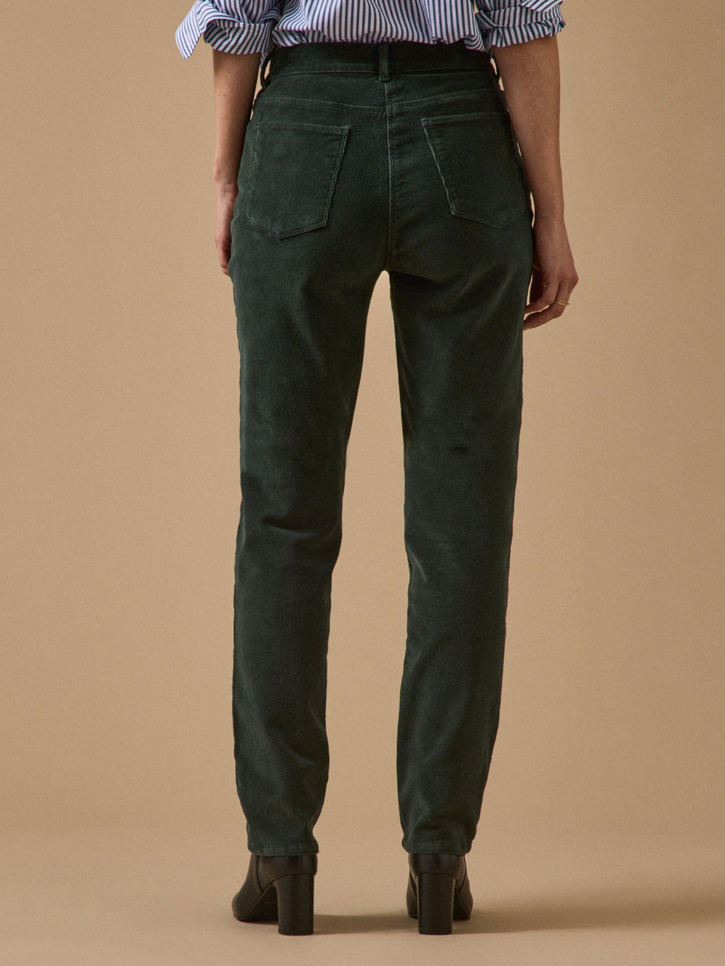 Pantalon slim femme en velours milleraies – vert foncé, vert foncé – vue 2