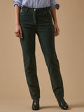 Pantalon slim femme en velours milleraies – vert foncé, vert foncé – vue 1