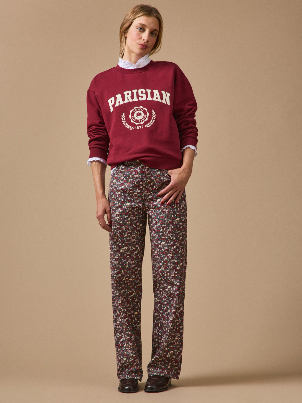 Pantalon large femme en coton à motif floral, motif floral sombre – vue 6