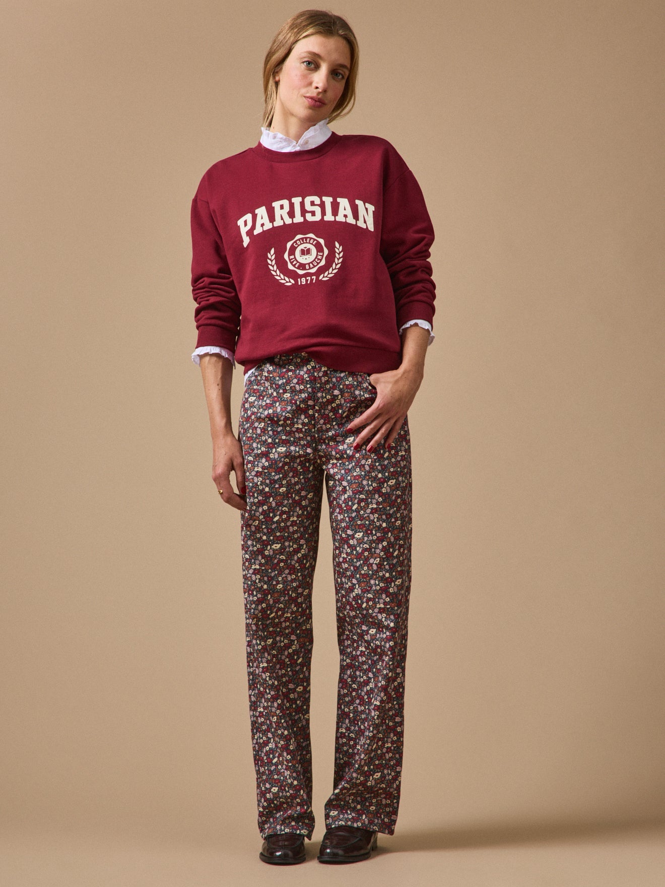 Pantalon large femme en coton à motif floral, motif floral sombre – vue 6