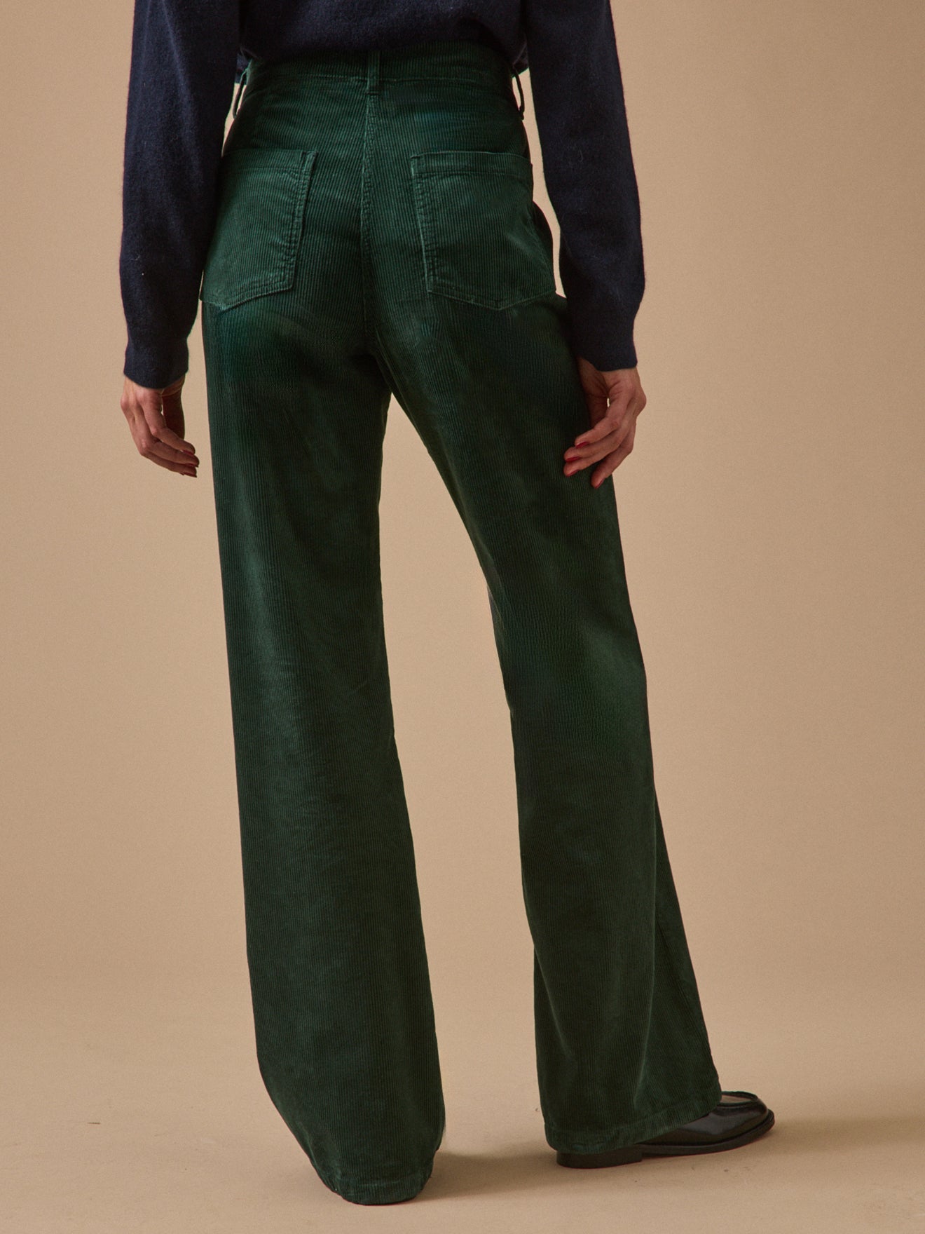 Pantalon flare femme en velours côtelé – vert anglais, vert anglais – vue 2
