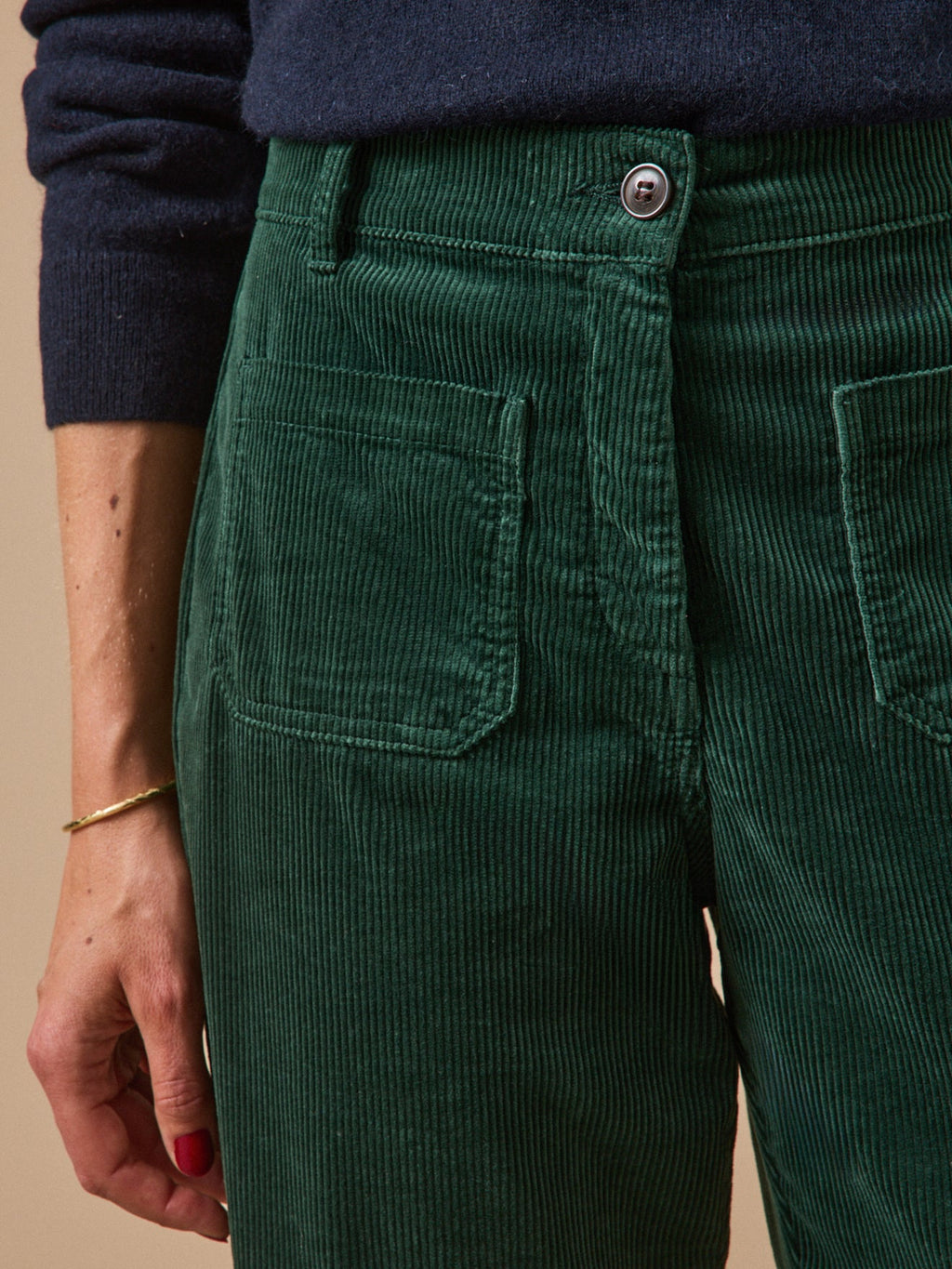 Pantalon flare femme en velours côtelé – vert anglais, vert anglais – vue 3