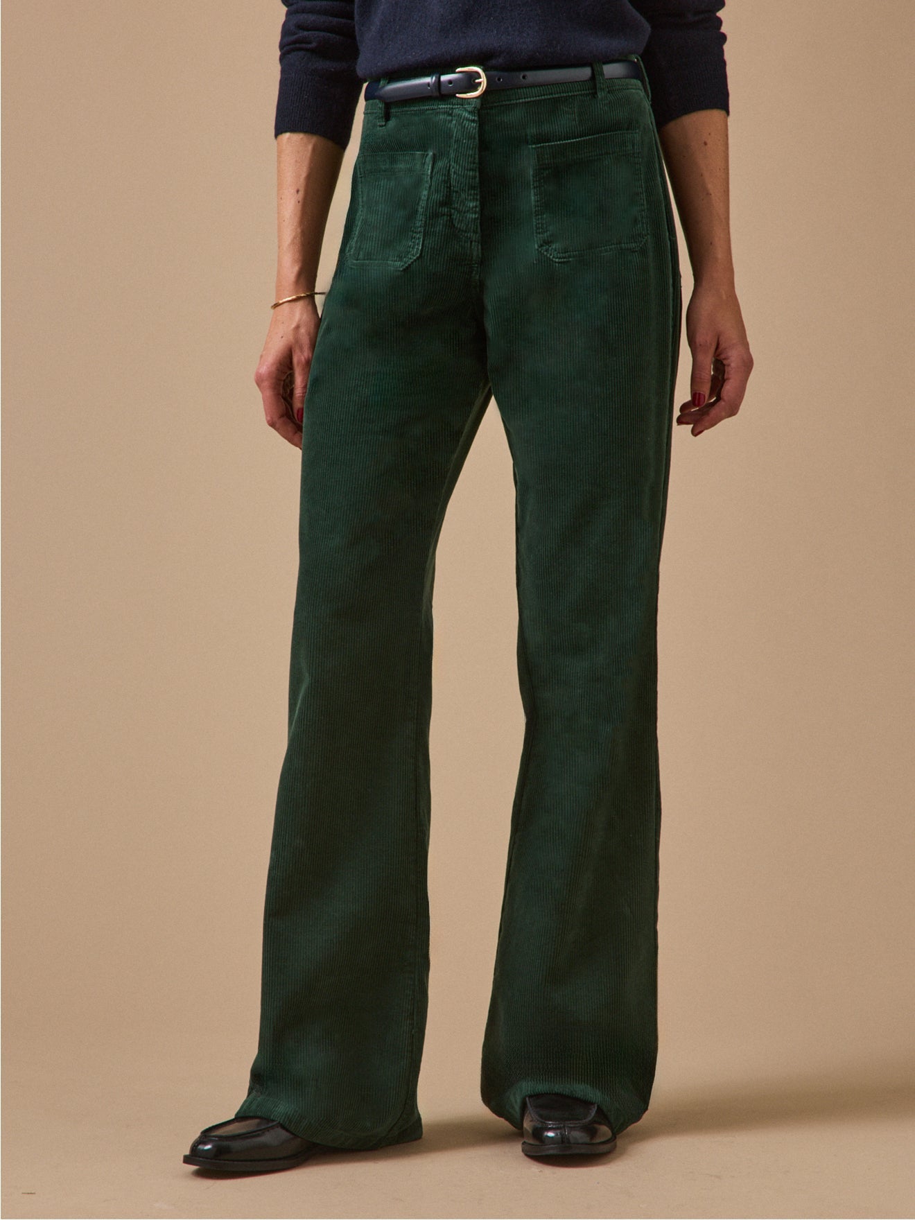 Pantalon flare femme en velours côtelé – vert anglais, vert anglais – vue 1