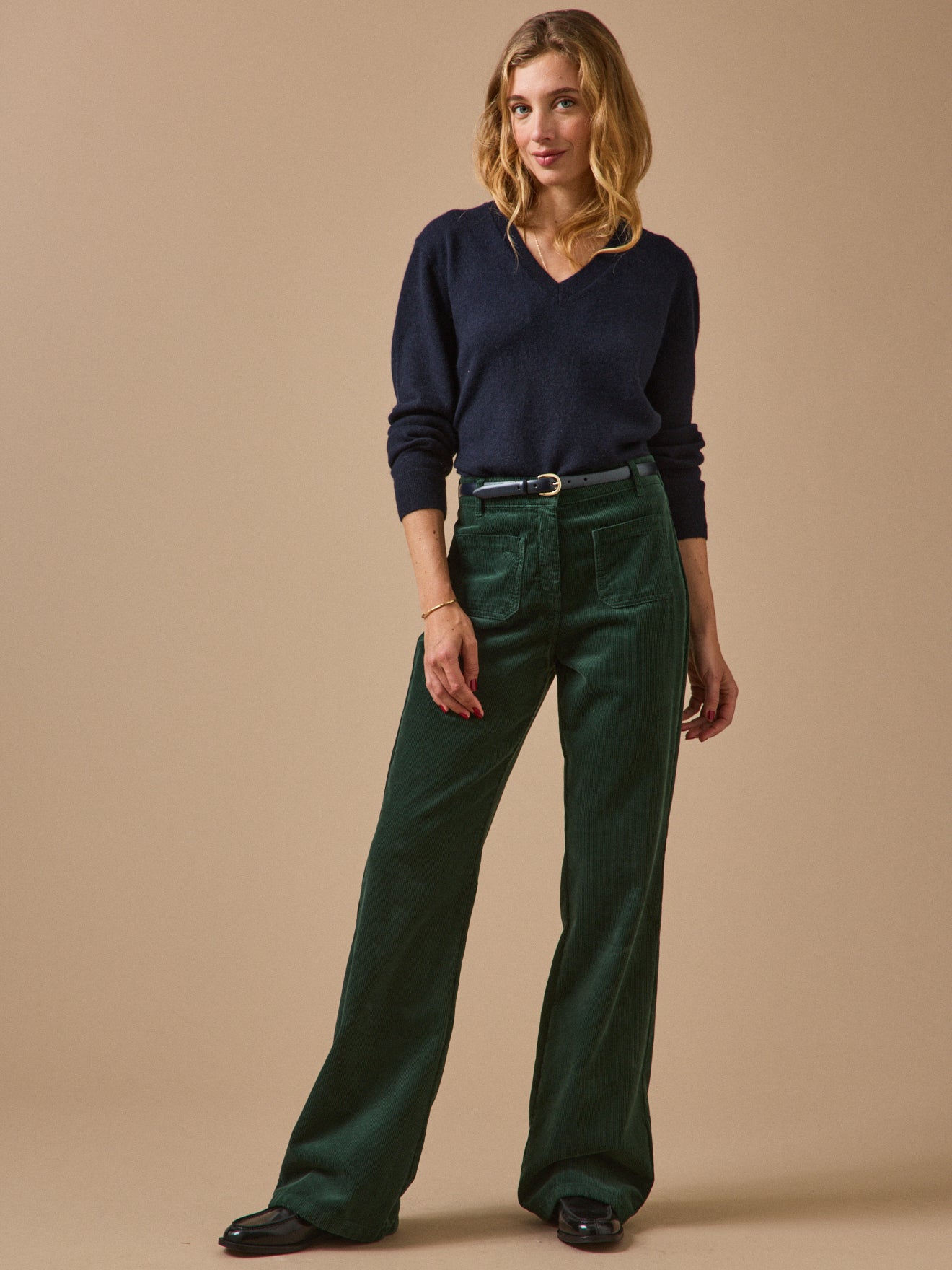 Pantalon flare femme en velours côtelé – vert anglais, vert anglais – vue 4