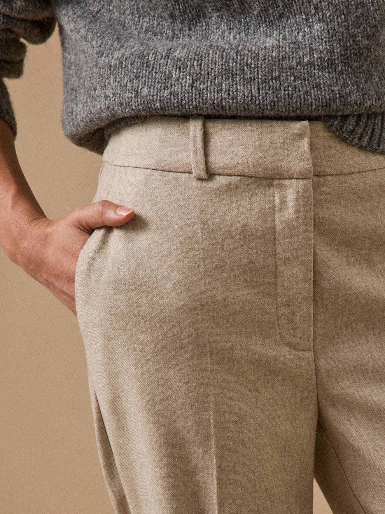 Pantalon droit femme en flanelle – avoine chiné, avoine chiné – vue 2