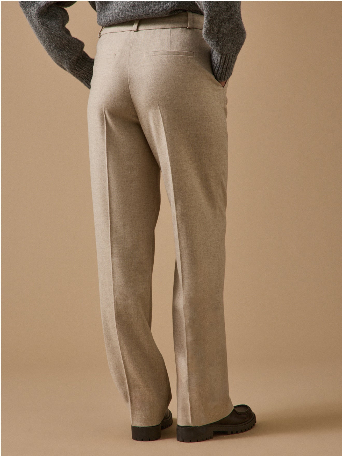 Pantalon droit femme en flanelle – avoine chiné, avoine chiné – vue 4