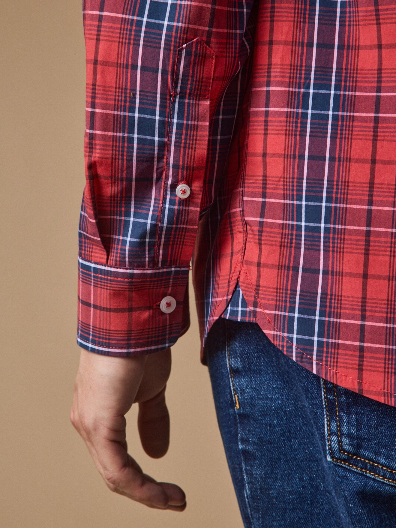 Chemise homme en popeline de coton à carreaux, carreaux rouges – vue 4