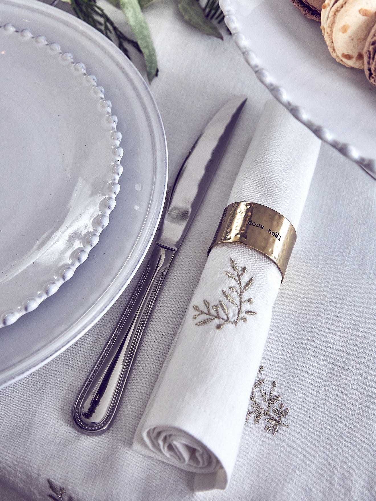Nappe brodée en coton et viscose – blanc et doré, blanc – vue 2