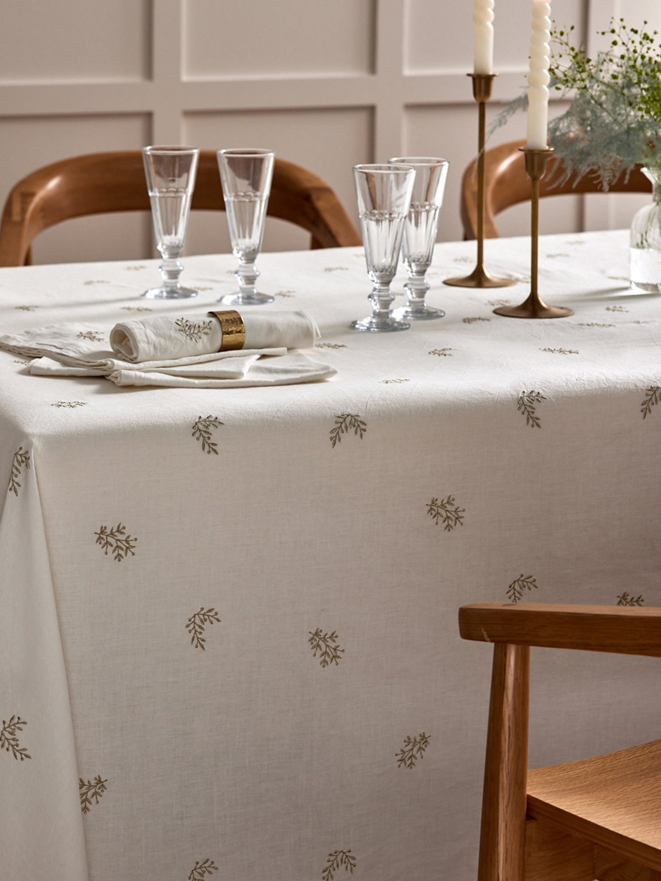 Nappe brodée en coton et viscose – blanc et doré, blanc – vue 3