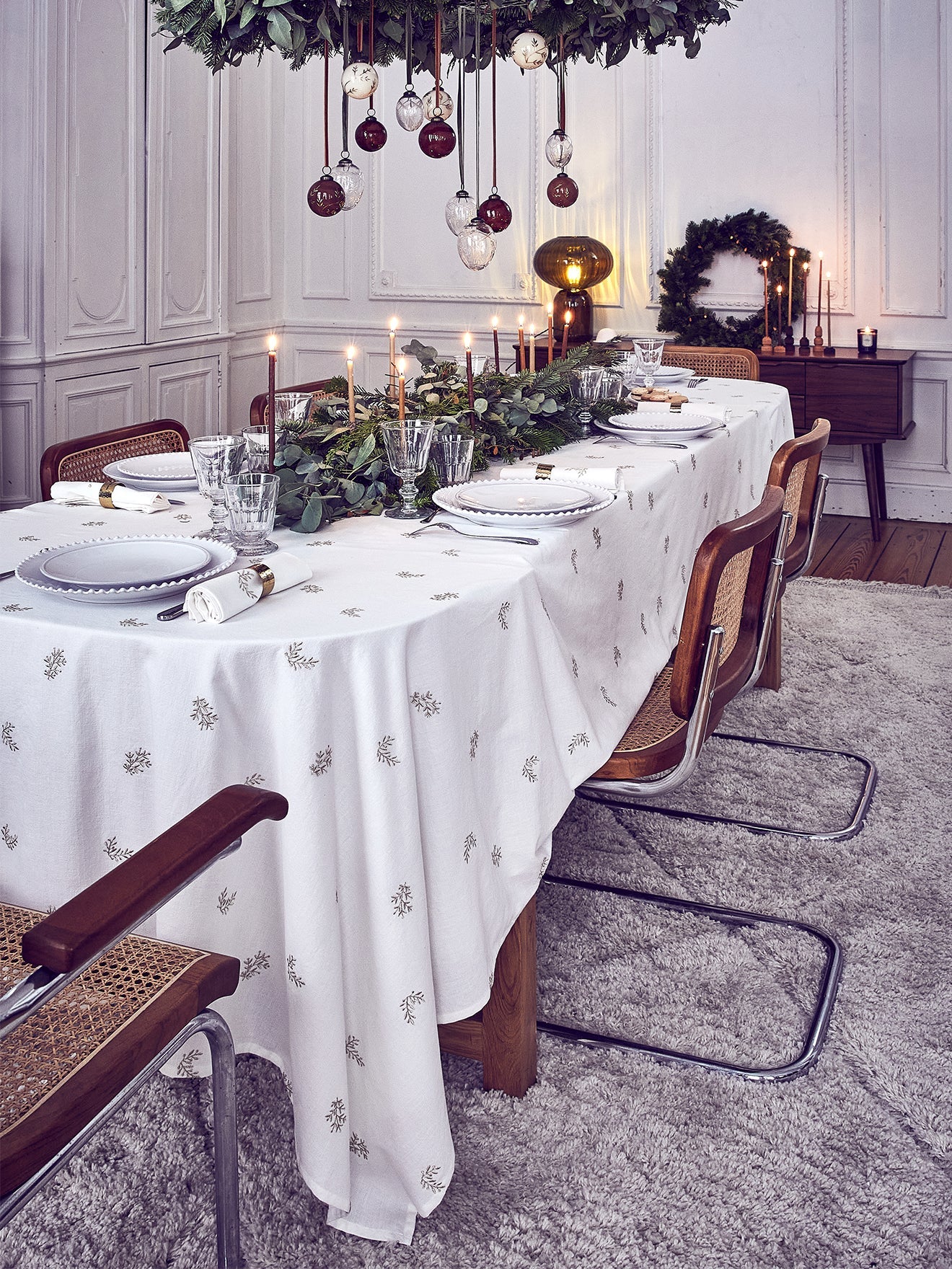 Lot de 4 serviettes brodées en coton et viscose, blanc – vue 2