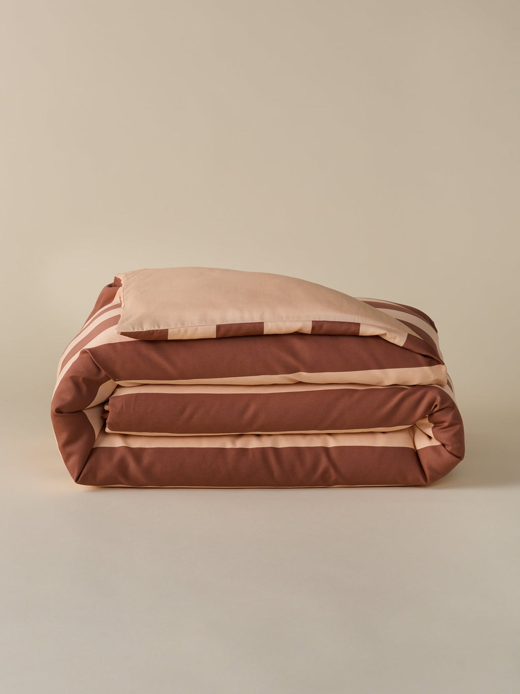 Housse de couette en satin de coton à larges rayures, rayures rose et marron – vue 2