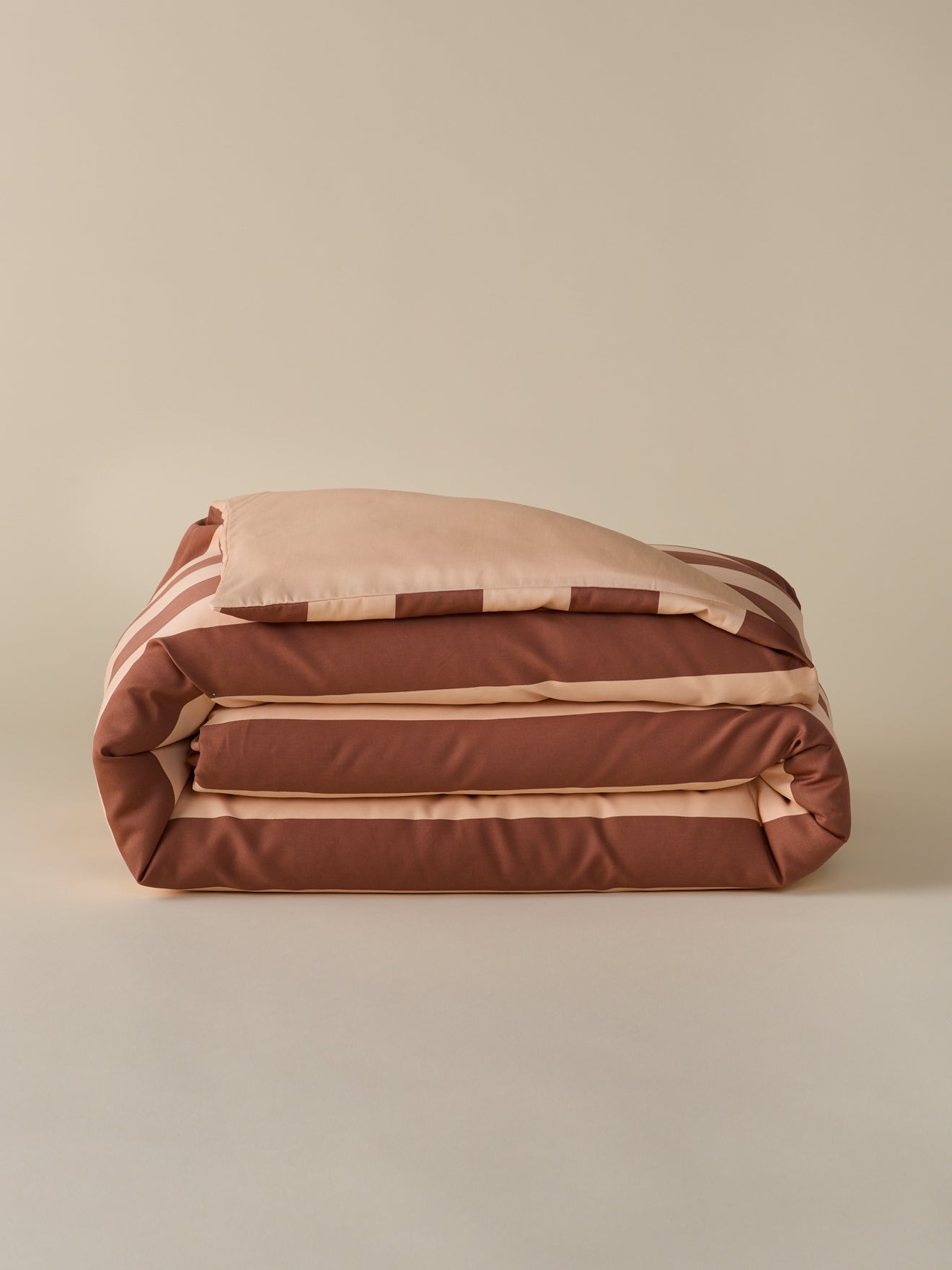 Housse de couette en satin de coton à larges rayures, rayures rose et marron – vue 2