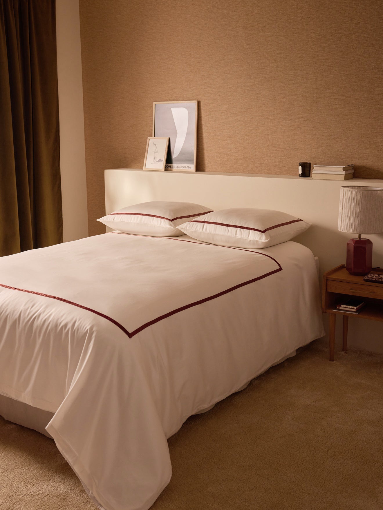 Housse de couette en satin de coton à bordure – écru et bordeaux, écru et bordeaux – vue 5