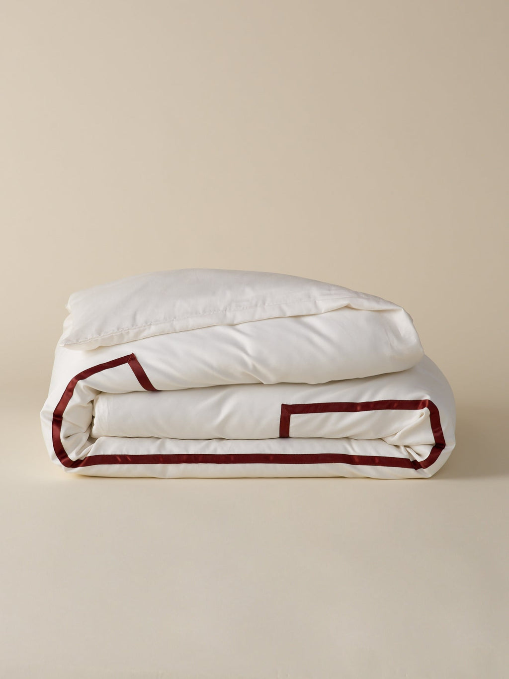 Housse de couette en satin de coton à bordure – écru et bordeaux, écru et bordeaux – vue 2