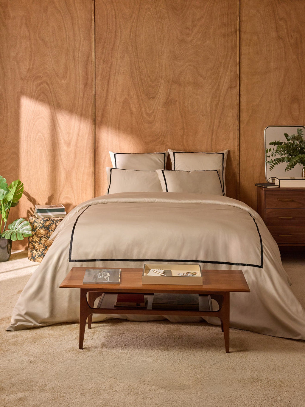 Housse de couette en satin de coton à bordure – grège et noir, grège et noir – vue 7