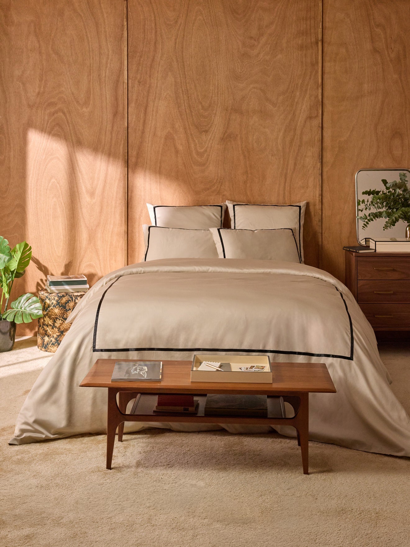 Housse de couette en satin de coton à bordure – grège et noir, grège et noir – vue 7