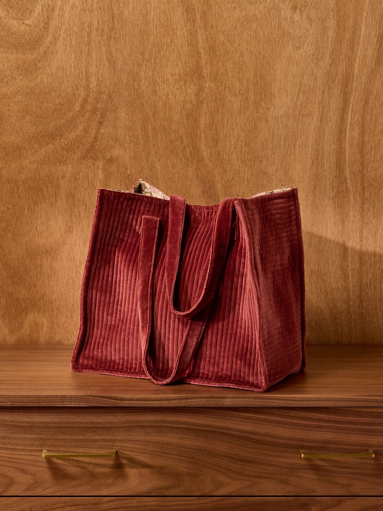 Sac cabas matelassé en velours côtelé – motif décoratif, motif décoratif – vue 1