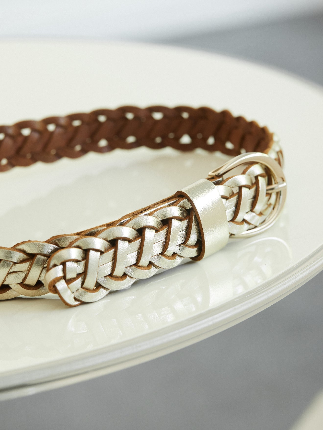 Ceinture tressée femme en cuir – doré, doré – vue 3