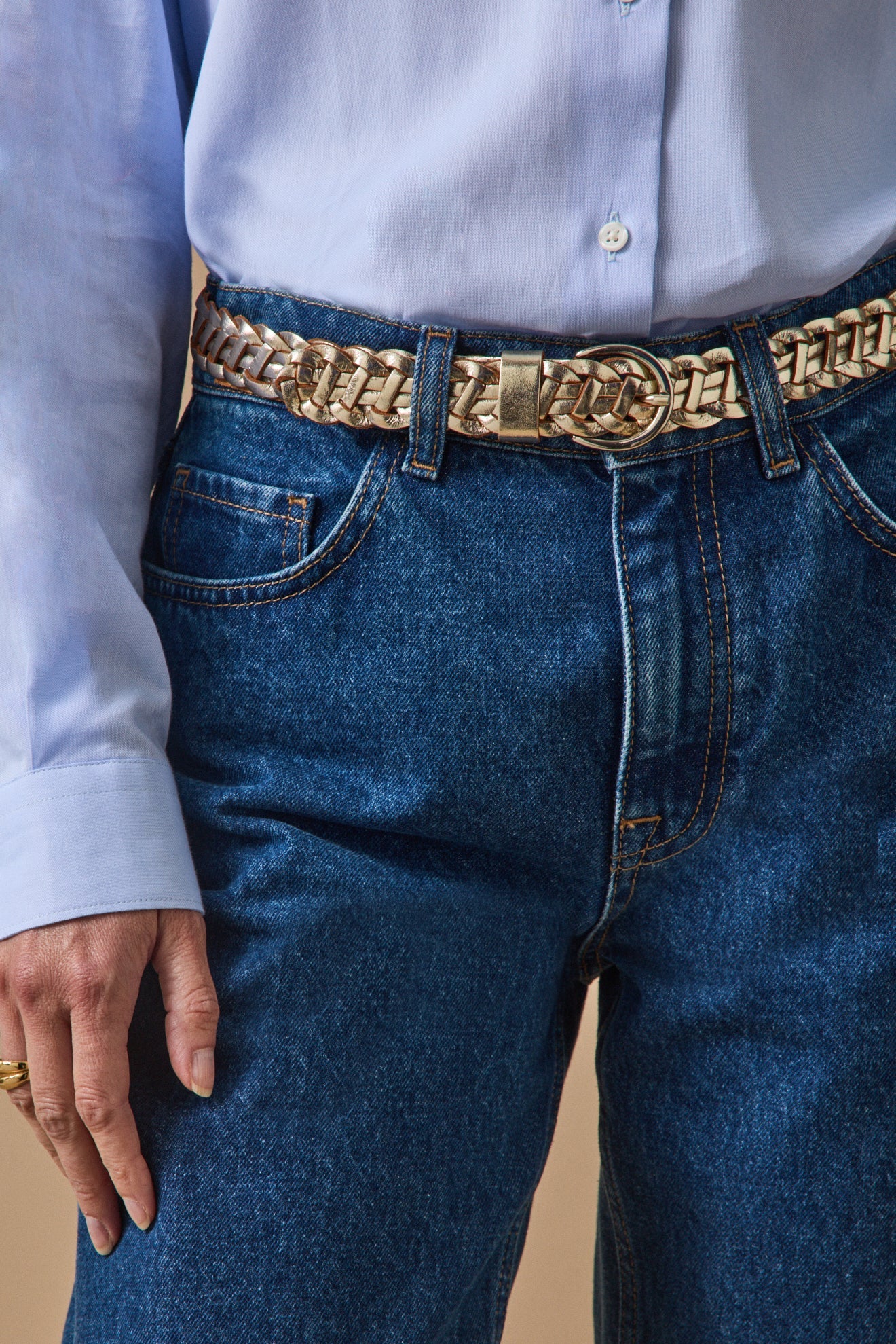 Ceinture tressée femme en cuir – doré, doré – vue 1