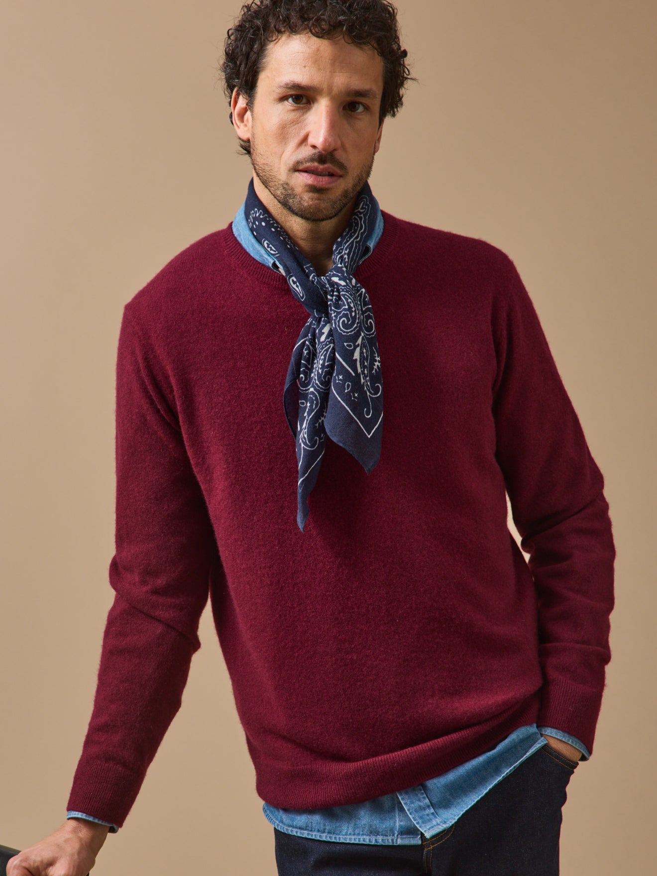 Bandana adulte imprimé en laine – bleu marine, bleu marine – vue 1