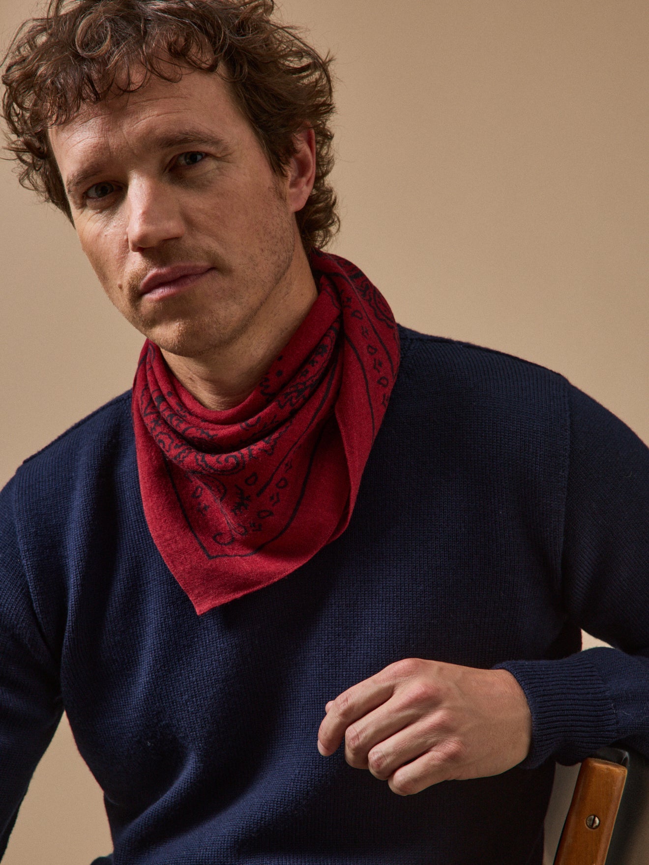Bandana adulte imprimé en laine – bordeaux, bordeaux – vue 1