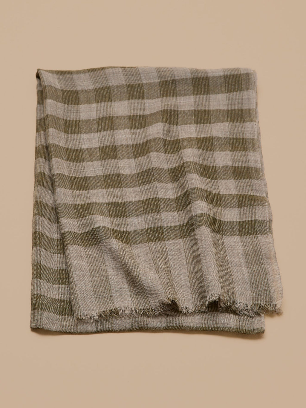 Écharpe adulte en twill de laine à carreaux – kaki, carreaux kaki – vue 3
